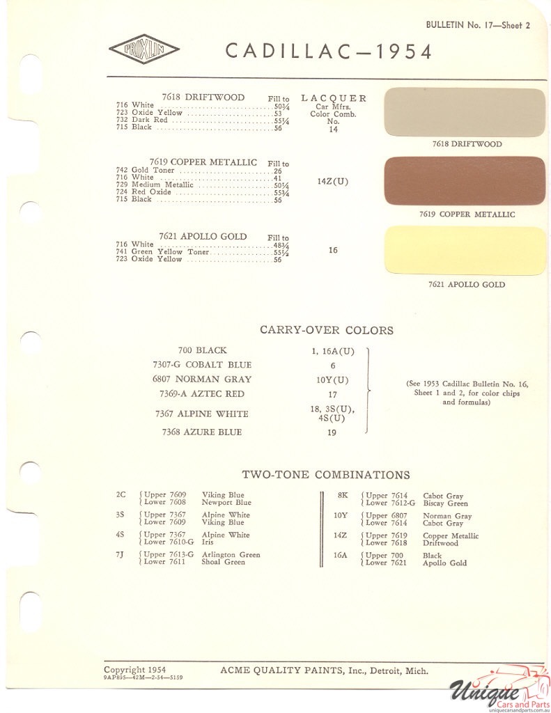 1954 Cadillac Paint Charts Acme 2